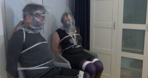 The burglars tied up Maggie and her husband on a chairs in pantyhose and gagg