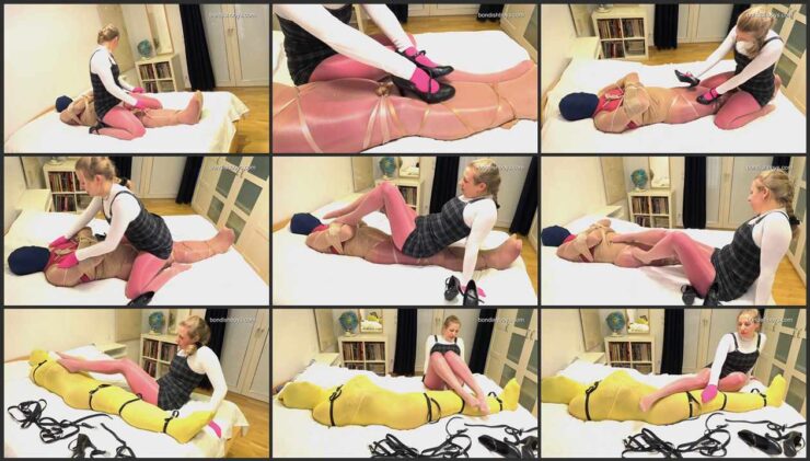 Cute tight mummification in nylon tights