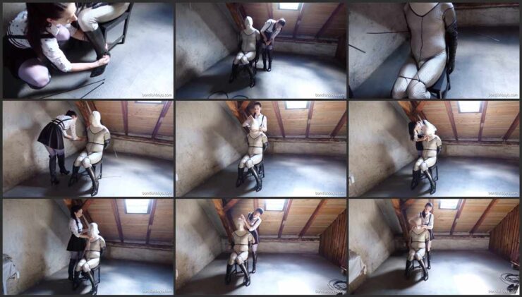 Strapped tight victim on a attic with a bag over your head