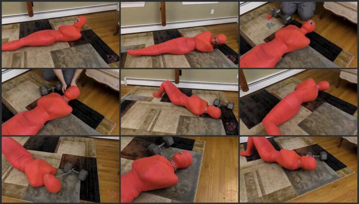 Lola squirms on the floor wrapped in vet wrap. Part 2