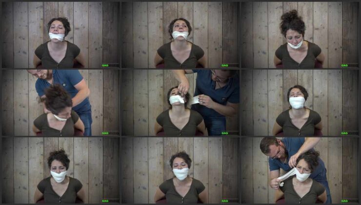 Gag with 3″ Microfoam tape then a sock and tape. 2 video with Julia