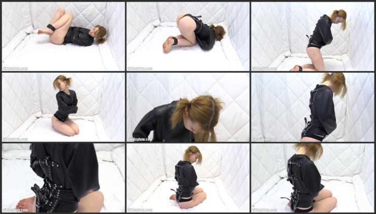 Leather straitjacket bondage in the padded cell with Sweetie Plum
