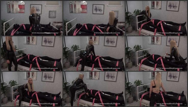 Tied tightly to the bed with straps and goes through the cycle of hell again with a vibrator