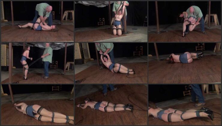 Sexy Rachel tied to two poles