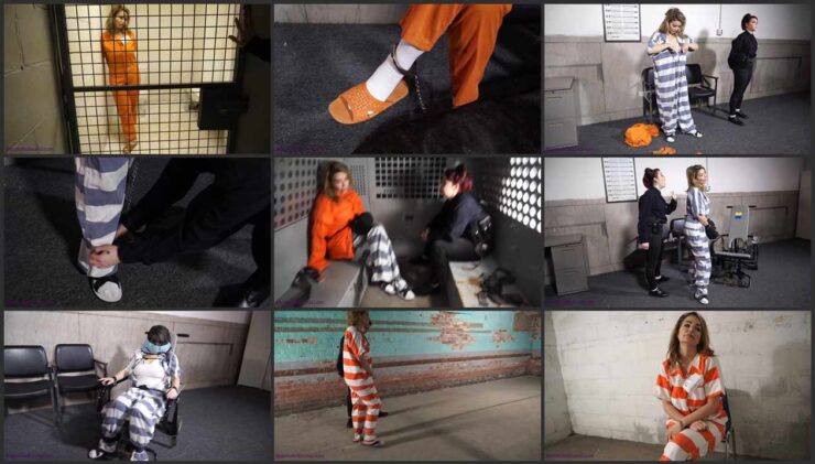 JJ Plush in cuffed and with legs shackled in the cell