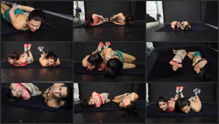 Partners Ariel and Kobe caught and tied with ropes