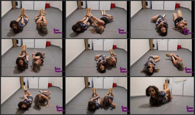 Whitney & Terra hogtied tight in the laundry room