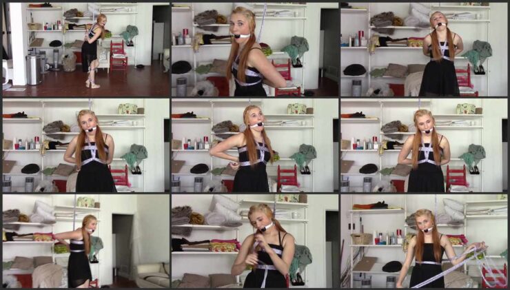 Escape Challenge. Satin tries to escape from the black sundress