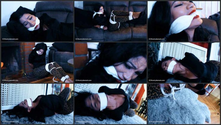 Enchantress to be undercover but she was found, hogtied and tape gagged