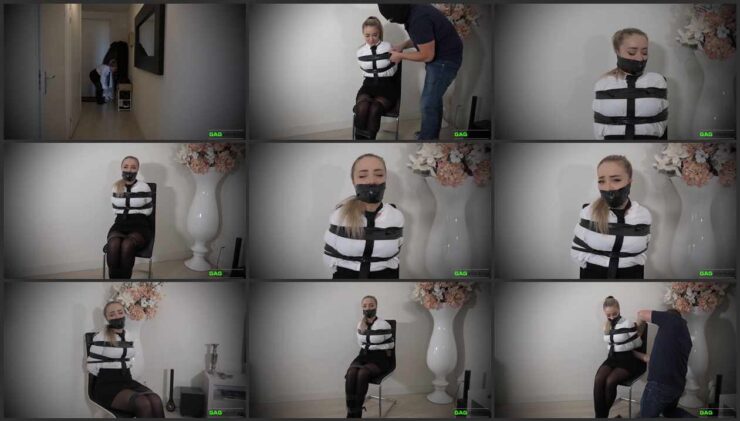Sexy secretary Aubrey heavily bound to the chair and gagged