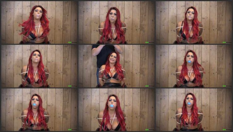 Busty Rara is tightly tied to a chair and her mouth takes several different gags