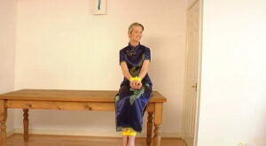 Tied Claire in chinese dress. Behind the scenes