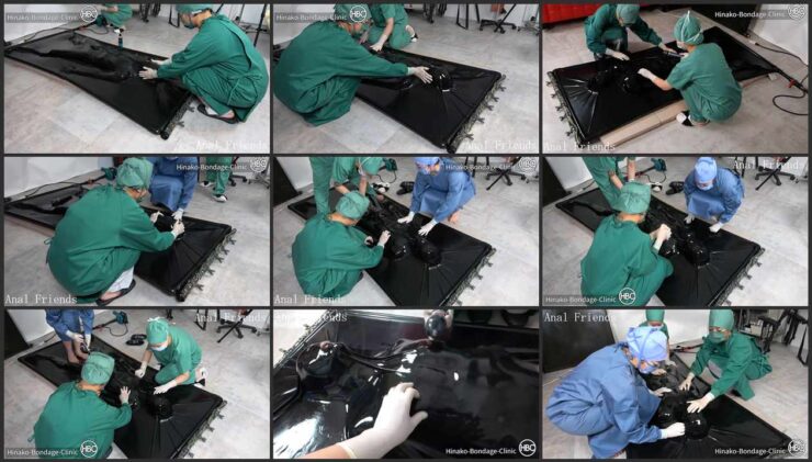 Surgical procedure with thsree cruel women in a latex vacuum bed