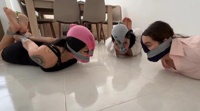 Three Dirty Panty Mask WrapGagged Girls