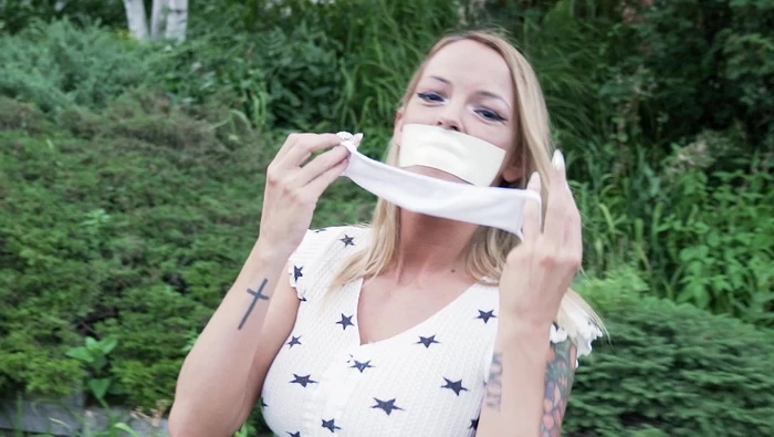 Tape Gag Under Mask Outdoor Walk