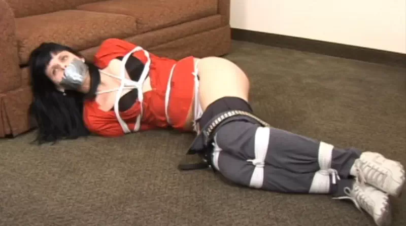 Lady of the house finds the sitter all tied up and gagged Lady of the house finds the sitter all tied up and gagged