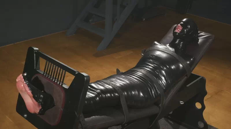 Tight PVC Mummification Part 3 Foot Tickling in Stocks