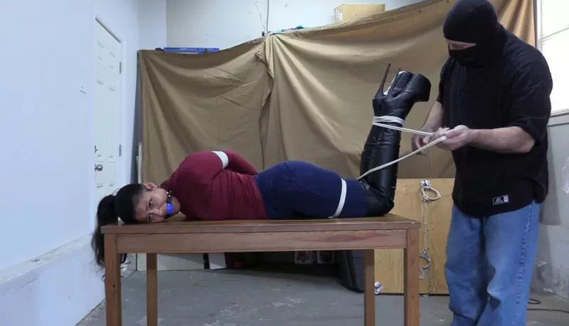 Calisa Booted Hogtie in the Bindery Cell Part 1