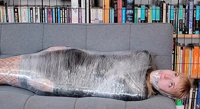 Cocooned and Gagged in Latex and Plastic Wrap
