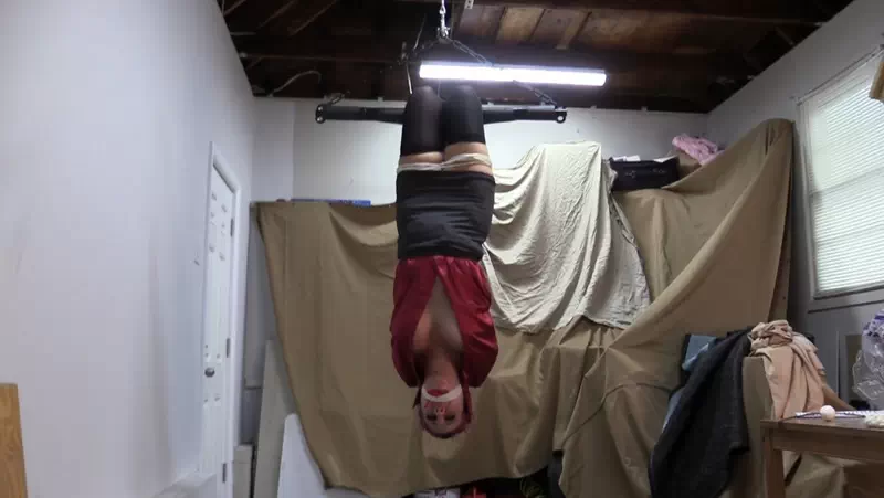 Sarah Upside Down Hogtie in the Bindery Cell!