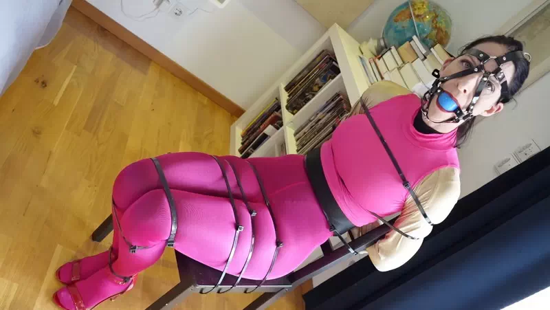 Paula ziptied in pantyhose encasement