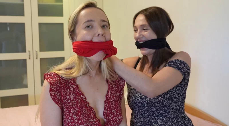 Gagging each other with old pantyhose