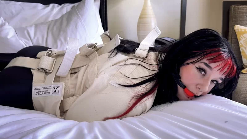 Chatty Ditria Silenced with Ballgag as She Wiggles in Straitjacket