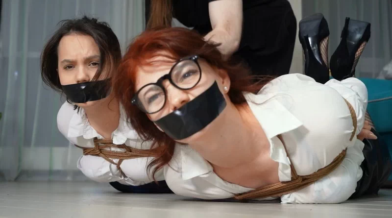 Struggling office sirens: Double bondage