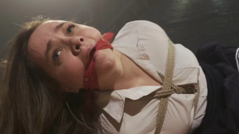 School Uniform Bondage Part 1, Floor Struggle, Cleave Gag, Stockings and Heels