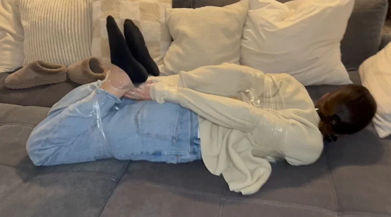 Tape hogtie with foot worship. 2 videos in 1