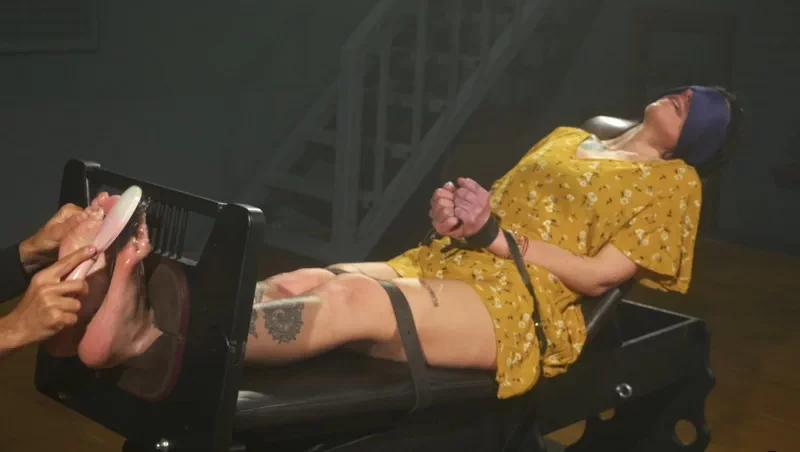 First Time Foot Tickled and Her Big Size 13 Soles Spanked